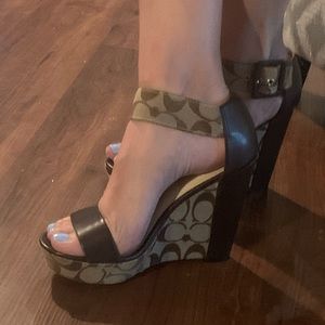 Coach brown wedge sandal - size 6 and fits 6.5